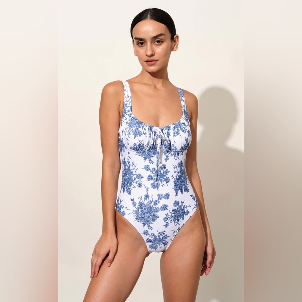 NWT Berlook - Tie Floral One-Piece Swimsuit in Blue